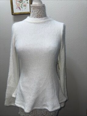 Anthropologie Cream Fuzzy Scoopneck Sweater